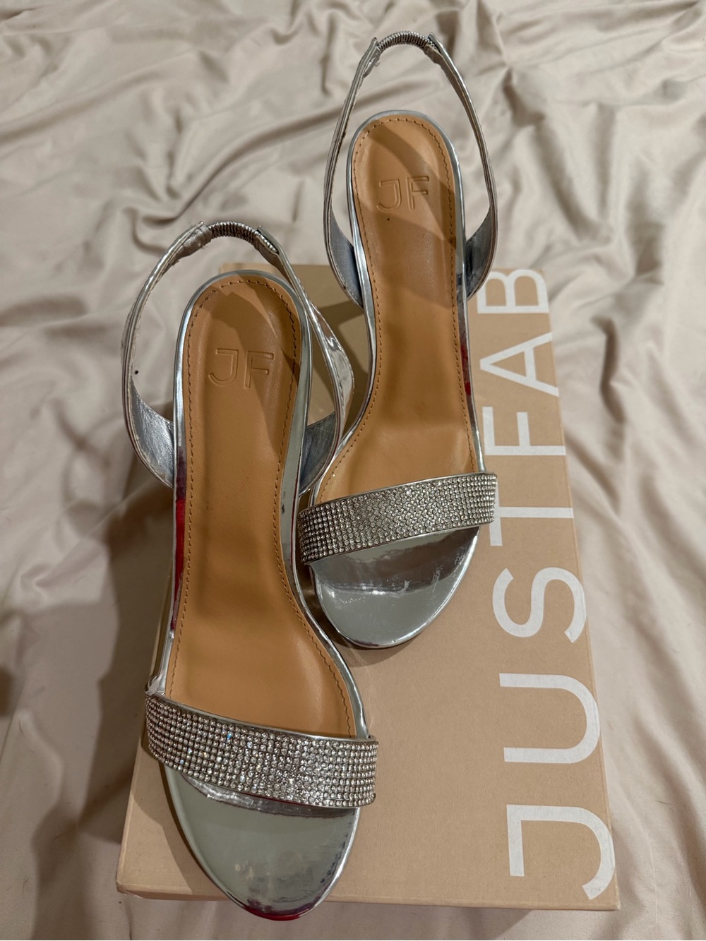 JustFab Silver Crystal Slingback Sandals